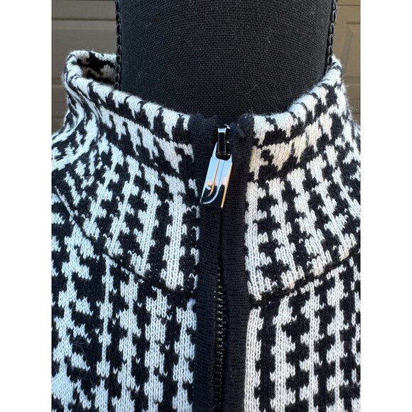 Jones New York Signature Houndstooth Black White Knit Poncho Zipper Closure S/M - Picture 8 of 10
